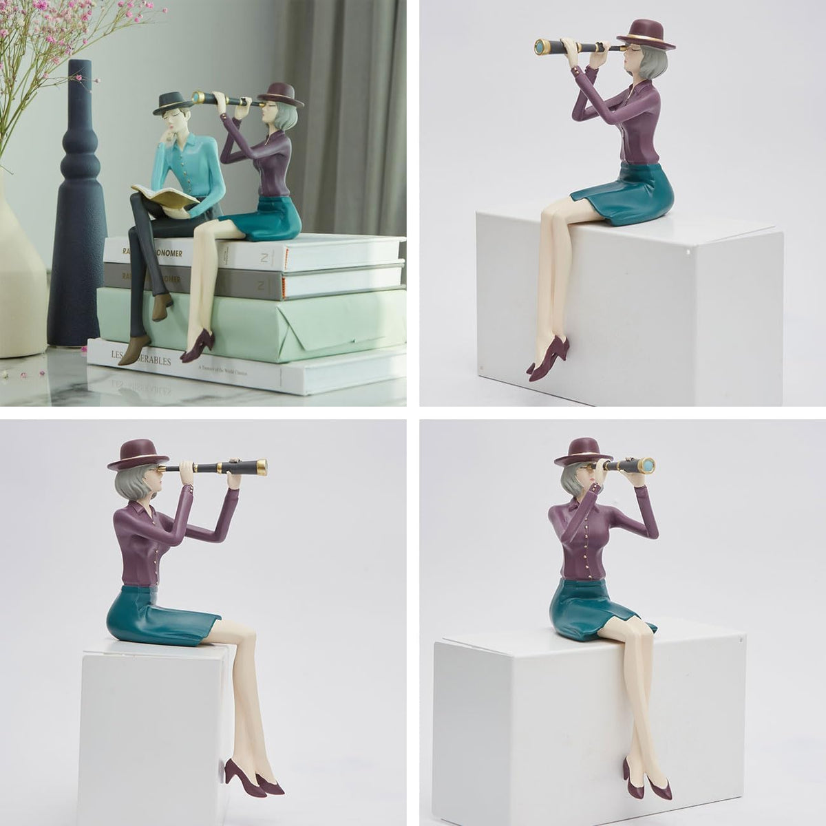 Modern Home Decor Sculpture Woman Figurine Statue Table Centerpiece Crafts Polyresin Arts Multi Color 8.7inch P824784