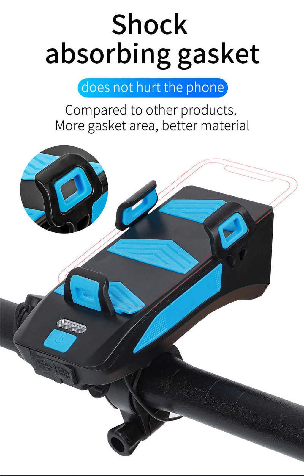 Red Four in One Bike Head Light with Flashlight, Horn, PowerBank and Phone Holder Q9243