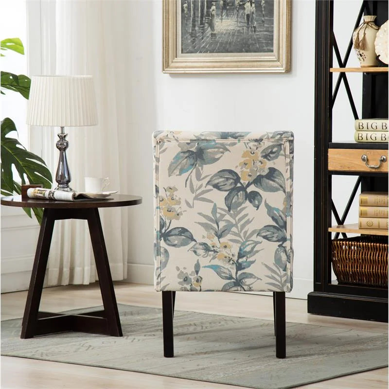 Blue Leaves Fabric Armless Accent Chair C674565