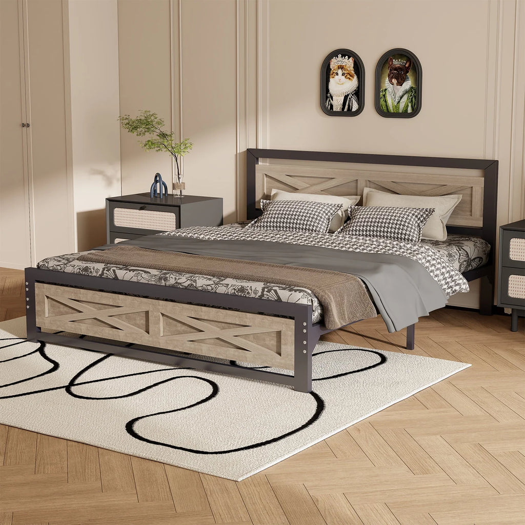 Platform Bed Frame with Headboard, Twin Size Bed G3059