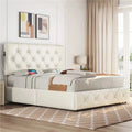 Beige Faux Leather Upholstered Bed with 4 Storage Drawers and USB Ports H4816