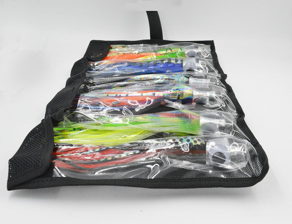 Fishing Lure Set of 6 Saltwater Skirted Lures with Black Bag Q1141