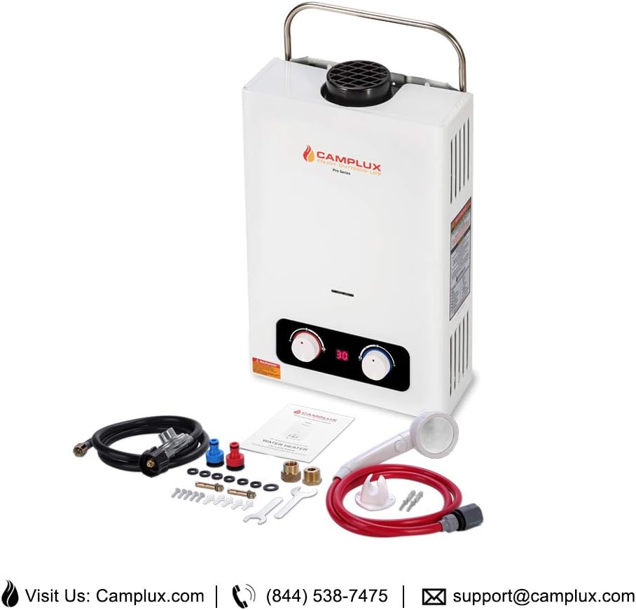 Tankless Propane Water Heater, Outdoor Portable Gas Water Heater, White B736