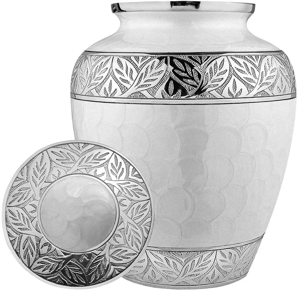 White Large Adult Urns for Cremation Ashes with Velvet Bag U37987