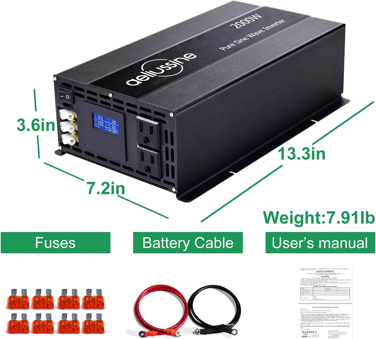 2000 watt Pure Sine Wave Power Inverter 24v dc to ac 110v 120v G72035