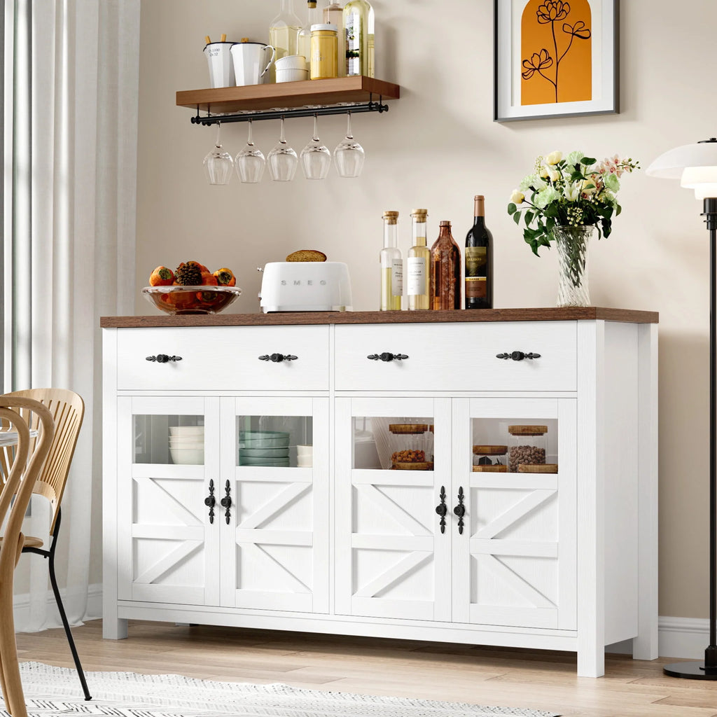 2 Drawer Glass Door Wood Sideboard Z1443