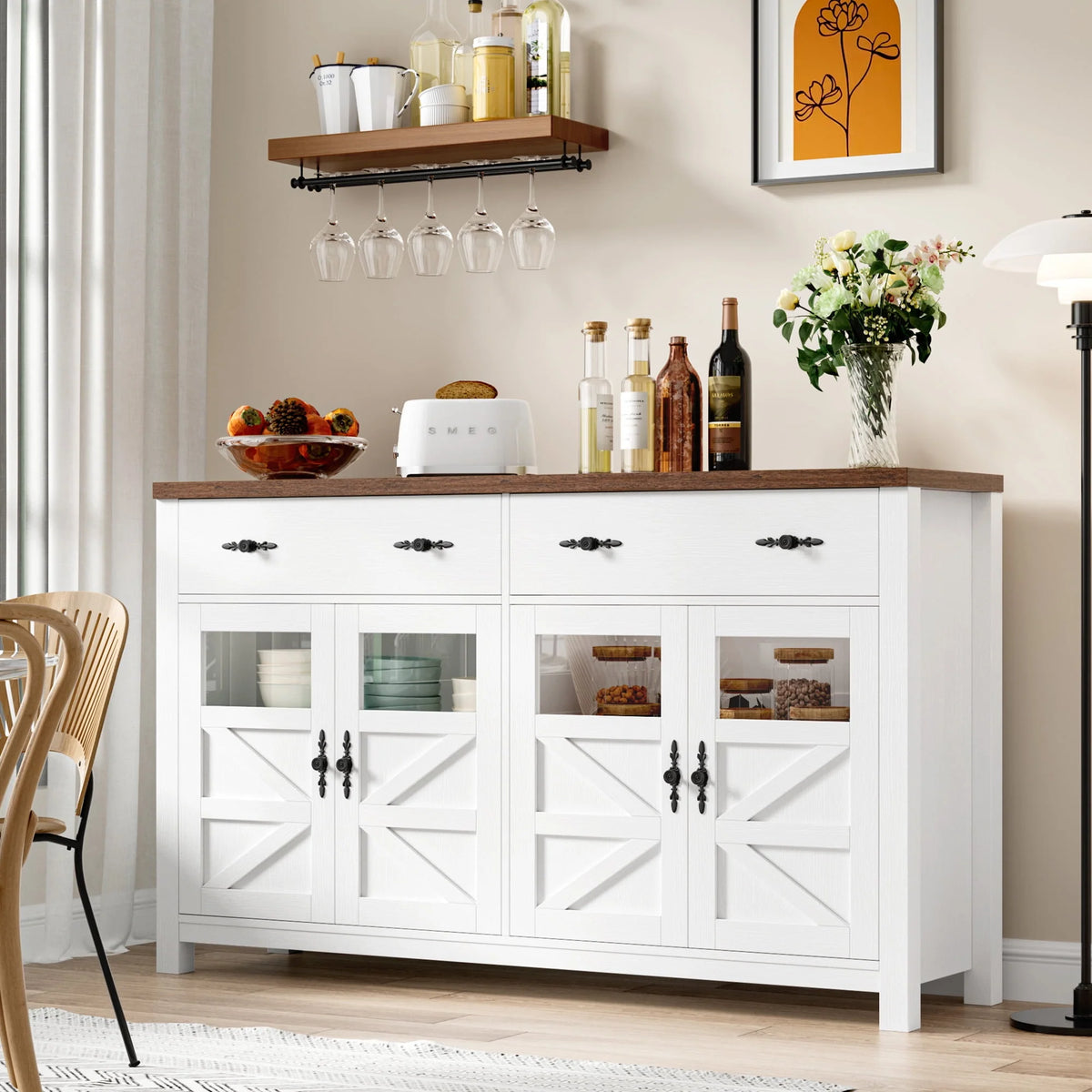 2 Drawer Glass Door Wood Sideboard Z1443