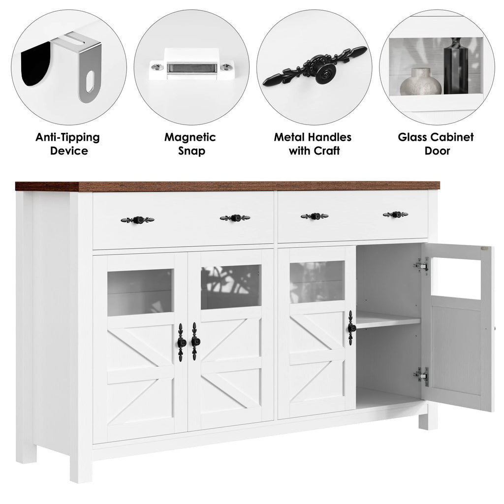 2 Drawer Glass Door Wood Sideboard Z1443