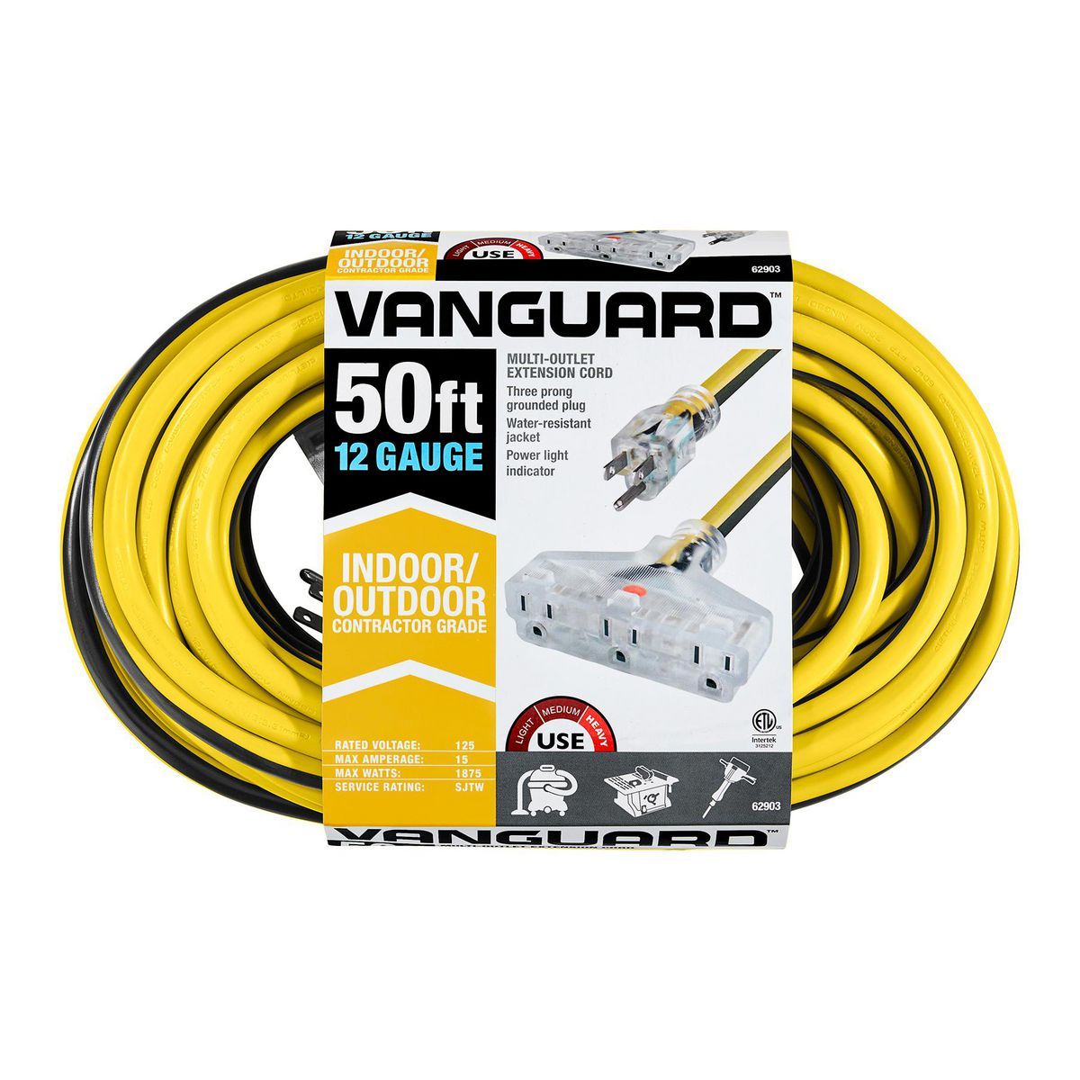 50 ft. 12/3 Gauge Multiple Outlet Extension Cord with Indicator Light, Yellow, Black L72231