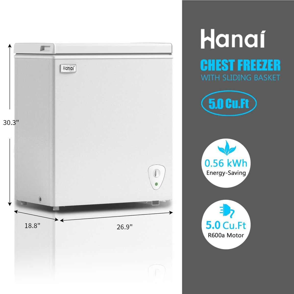 5.0 Cubic Chest Freezer with Removable Storage Basket Y389