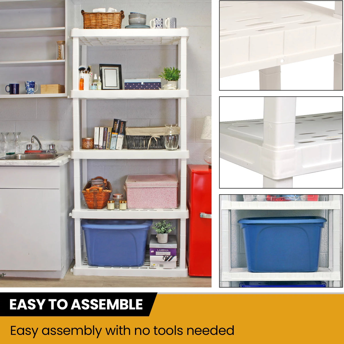 5 Shelf Plastic Shelving, 2 Pack, White, 750 lbs Capacity V307255