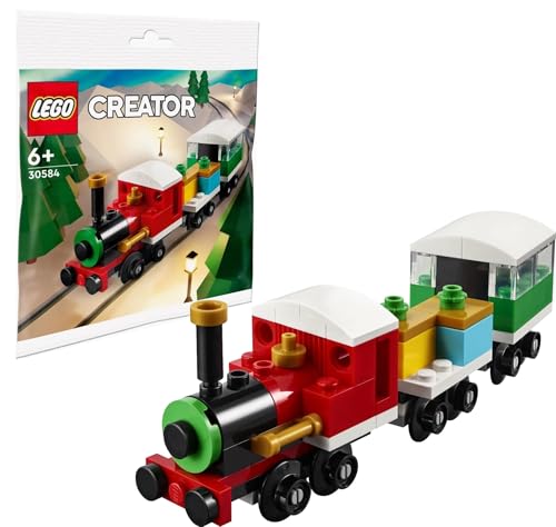 Winter Holiday Christmas Train with Locomotive, Flatbed Wagon, and Carriage (73 Pieces) K15826