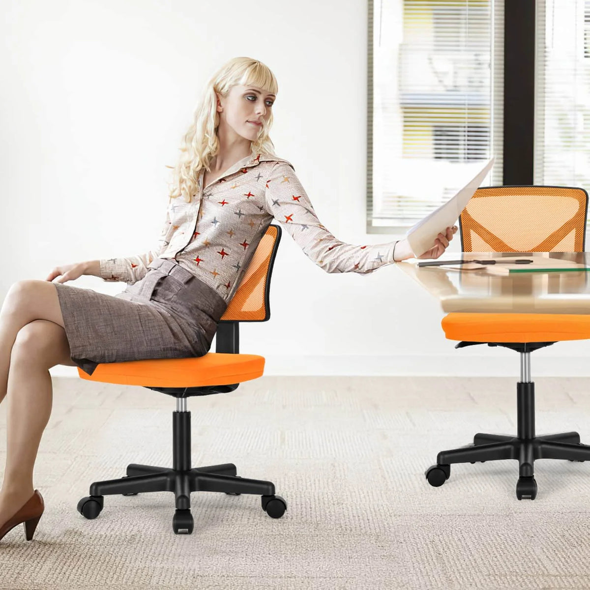 Ergonomic Office Chair with Wheels, Orange A390