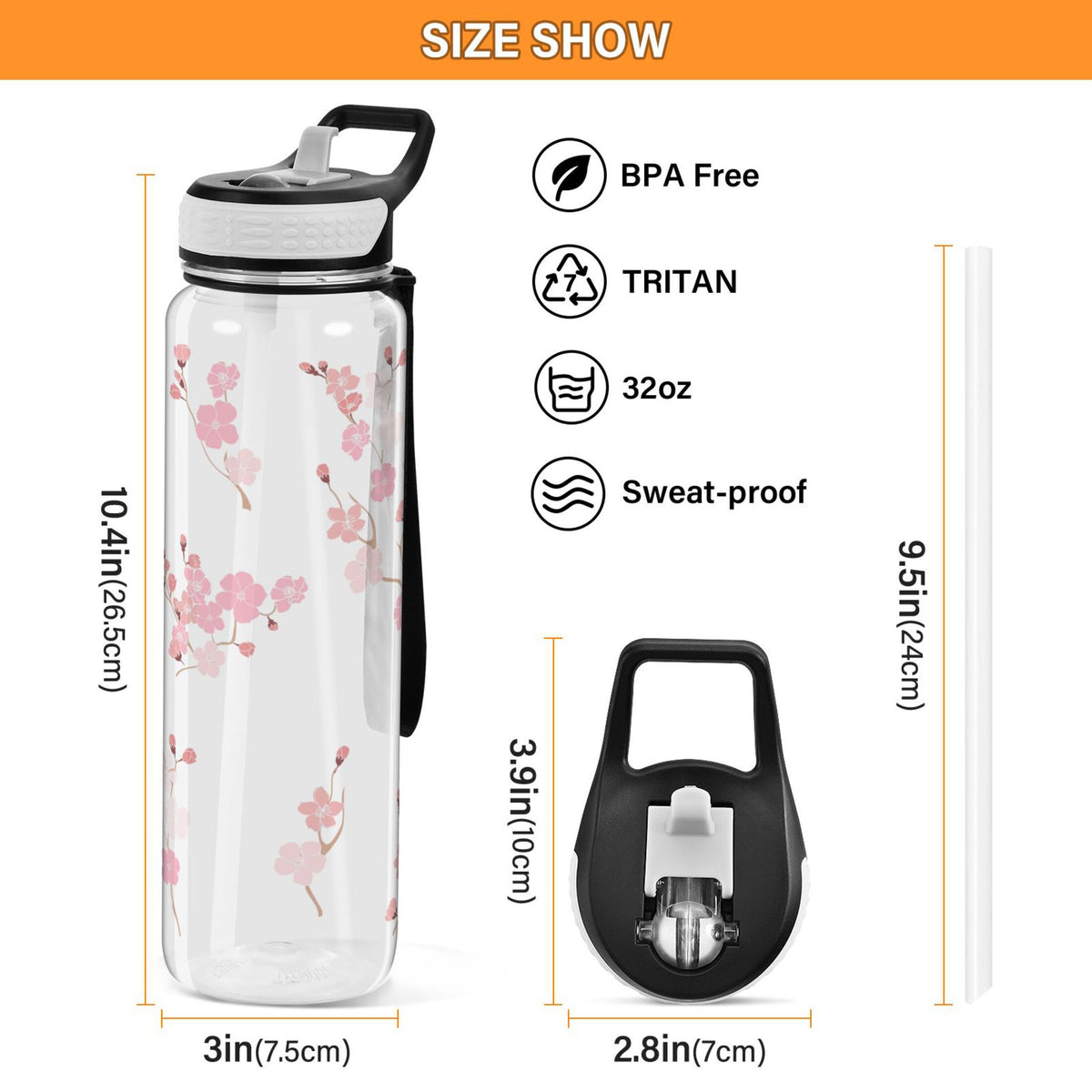 Pink Flowers Cherry Floral Branch 32oz Tritan Leakproof Sports Bottle D13429