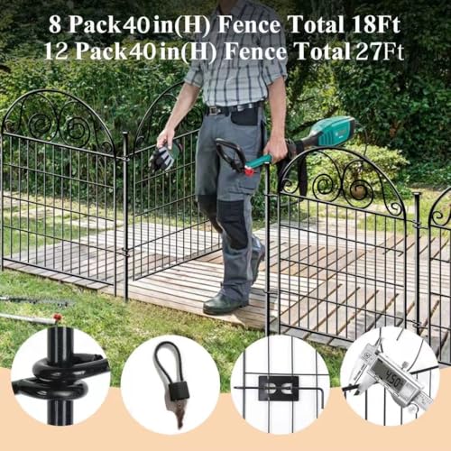 Black Metal 12 Panels 40 in Tall Garden Animal Barrier Fence With Gate W920