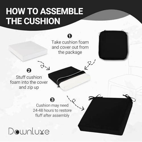 Black 19" x 19" x 3" Square Outdoor Chair Cushions Set of 4 with Removable Cover R49585
