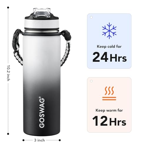 24oz Stainless Steel Insulated Water Bottle with 2 Lids G7019