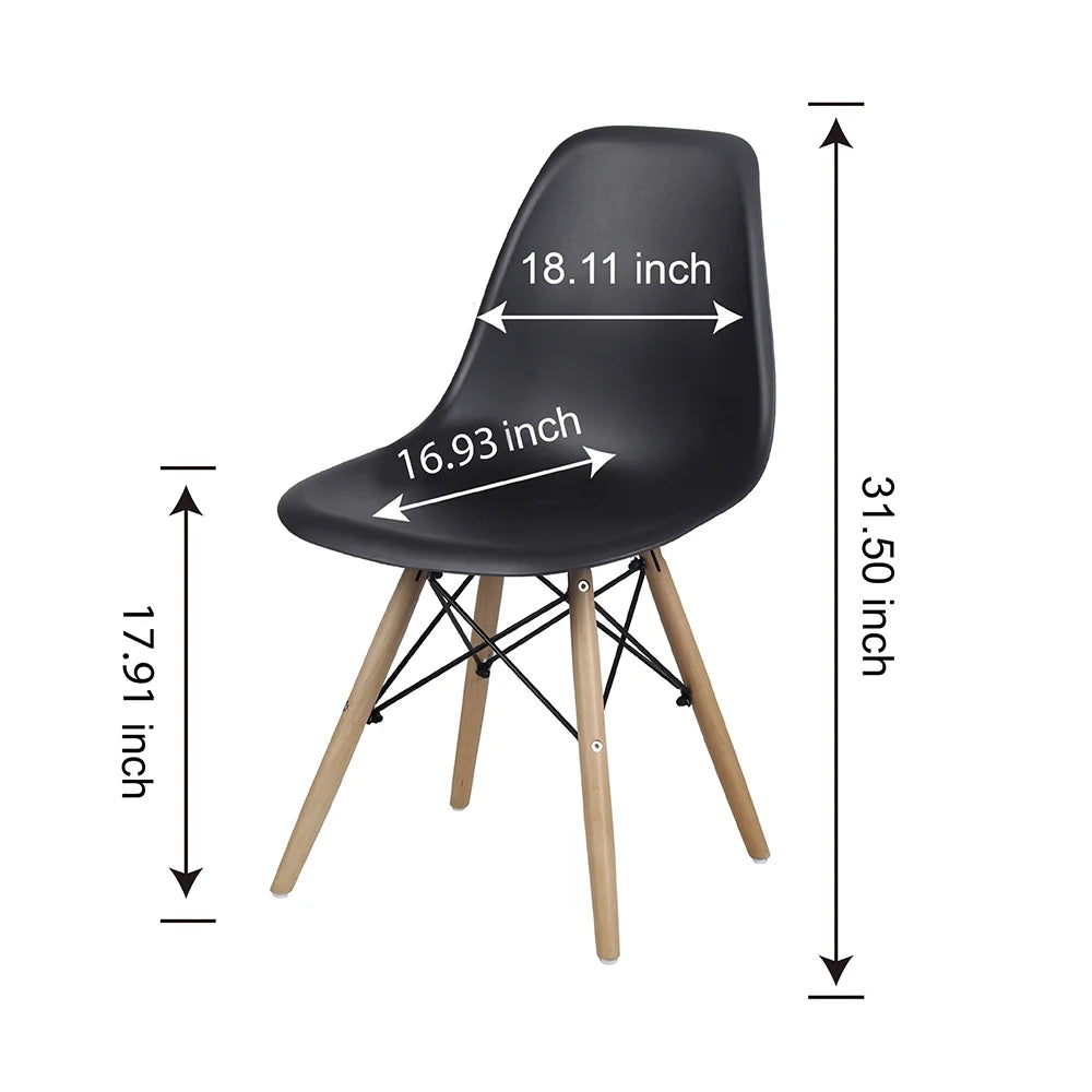Black Plastic Dining Chairs with Wood Legs, Set of 6 X423669