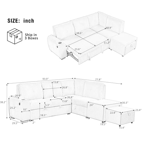 Reversible Sleeper Sectional Sofa with Storage Chaise O347