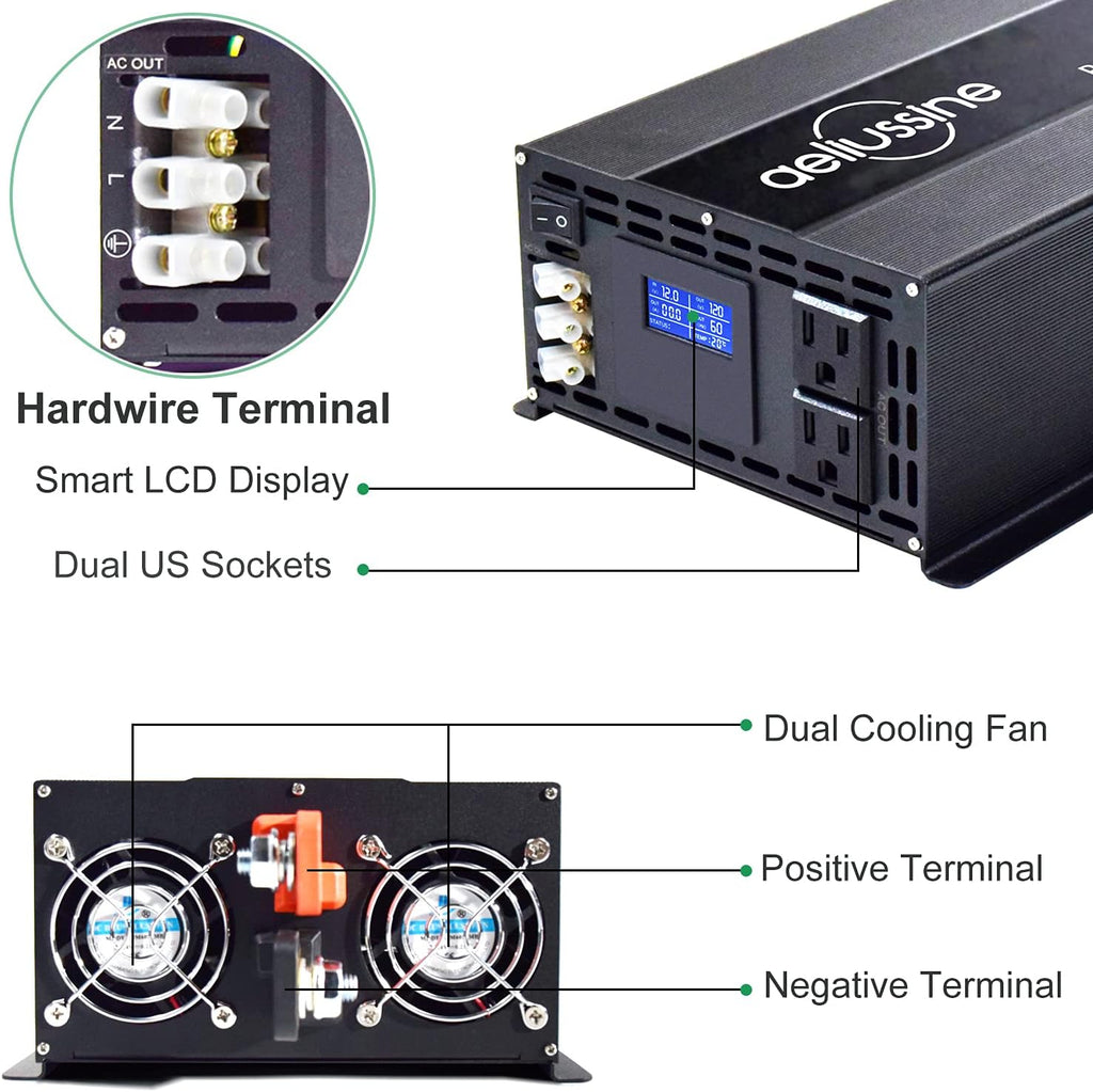 2000 watt Pure Sine Wave Power Inverter 24v dc to ac 110v 120v G72035