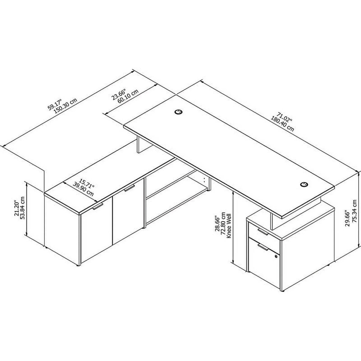 72" L Shaped Desk in White and Storm Gray H8095
