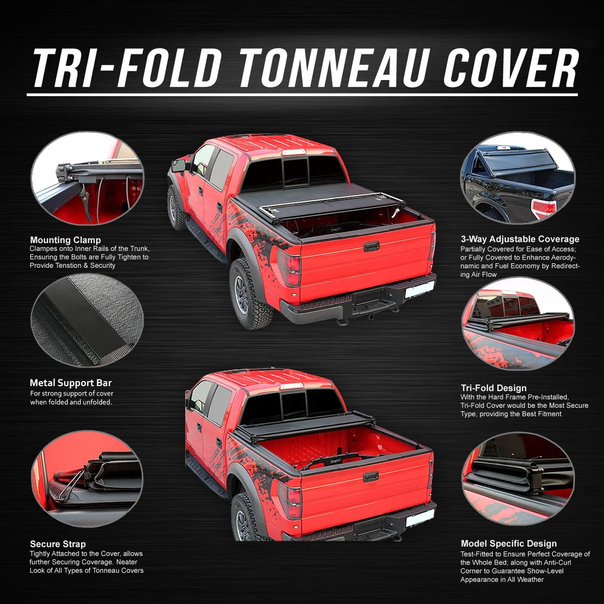 Adjustable Tri-Fold Soft Top Tonneau Cover D19386
