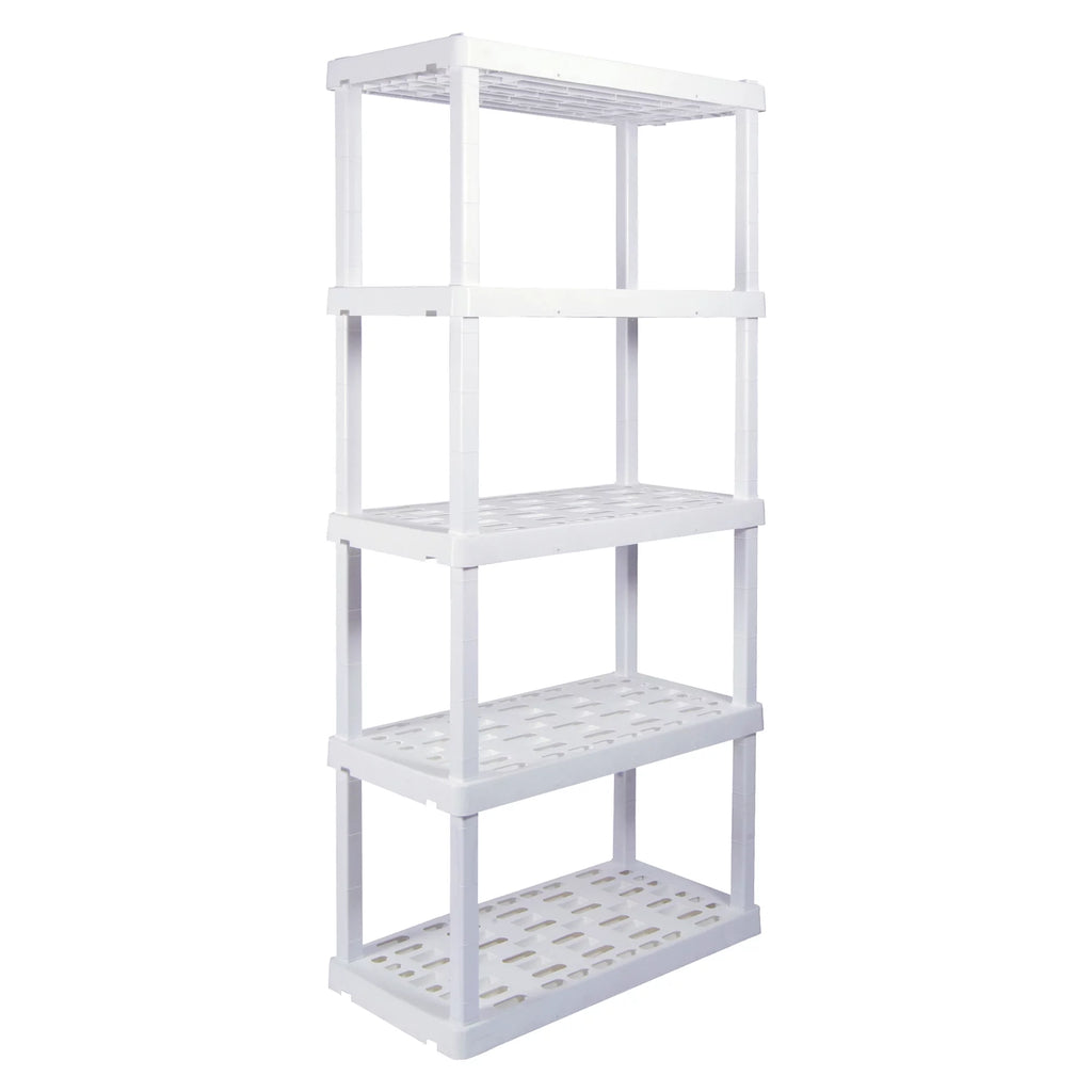 5 Shelf Plastic Shelving, 2 Pack, White, 750 lbs Capacity V307255