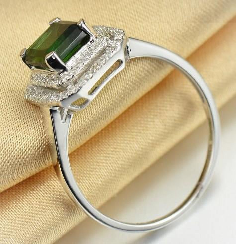 1.75 Carat Green Emerald 6mm Princess Cut Moissanite Double Halo Engagement Ring in 10k White Gold Z35303