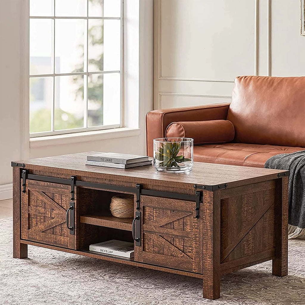 48 Inch Coffee Table with Sliding Barn Doors L891