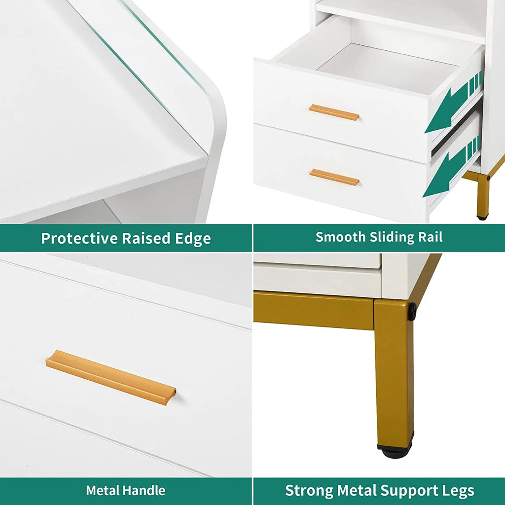 White Night Stand with 2 Drawers and Charging Station S616