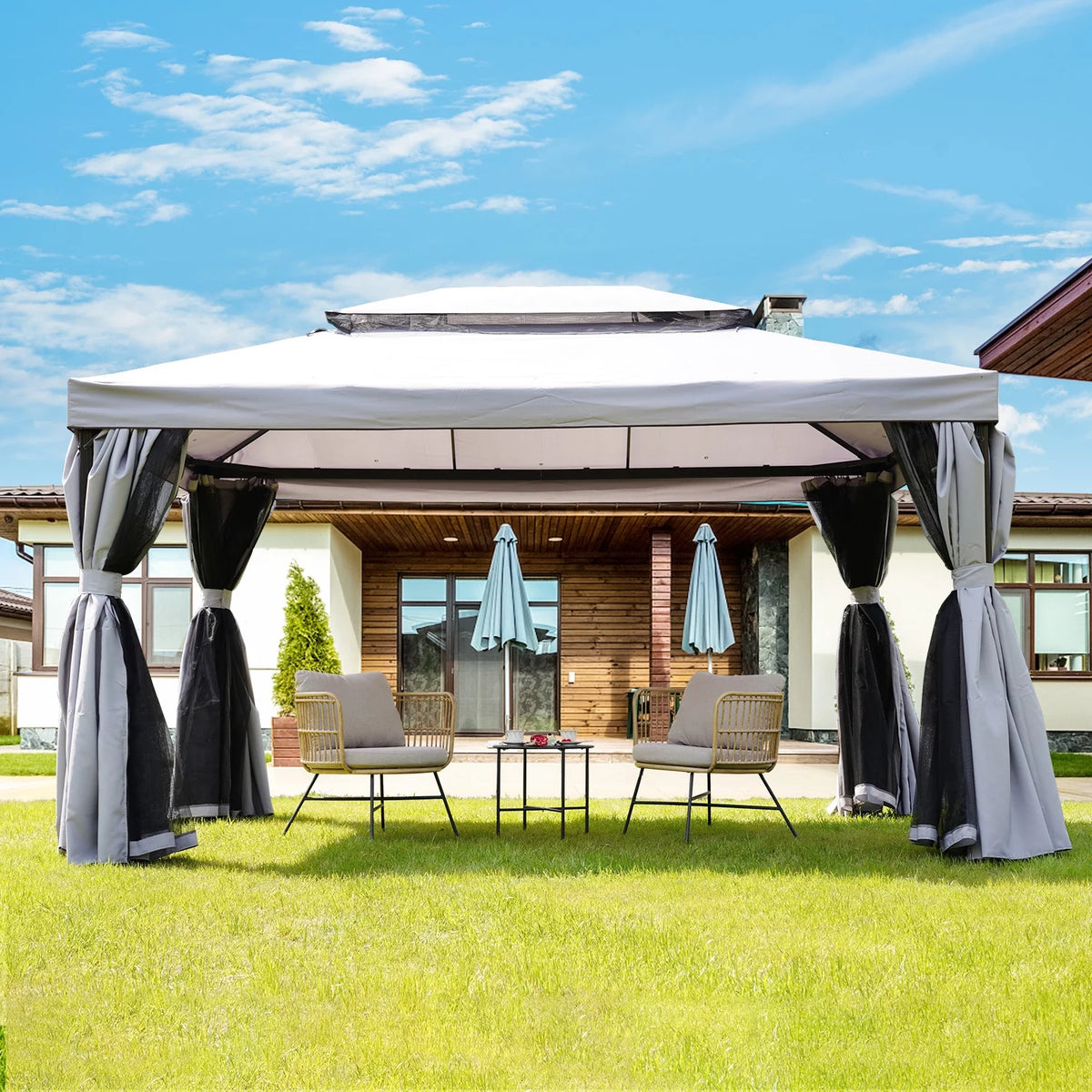 10x10 Ft Patio Gazebo with Mesh Netting Z831644