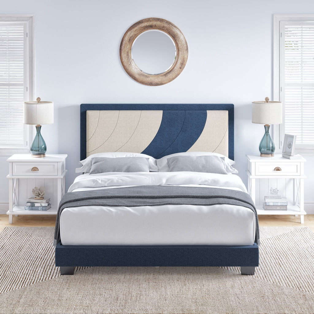 Queen Black Gray Faux Leather Platform Bed U13333