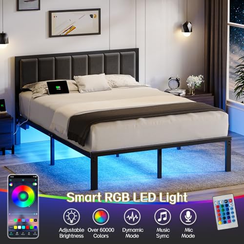 Full Size Metal Platform Bed Frame with Headboard A226