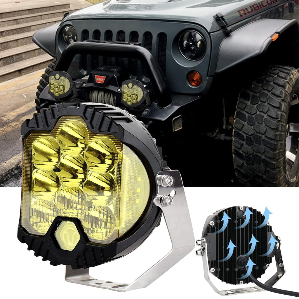 7 Inch 90W LED Light Pod Yellow Lens Combo Spot Flood Off Road Fog Lights IP67 Waterproof Y466848