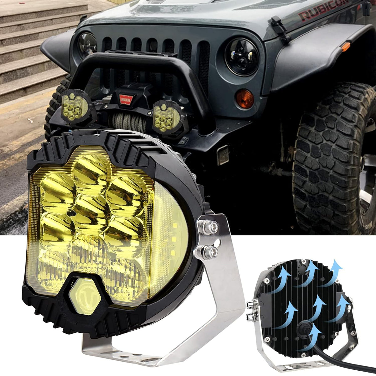 7 Inch 90W LED Light Pod Yellow Lens Combo Spot Flood Off Road Fog Lights IP67 Waterproof Y466848