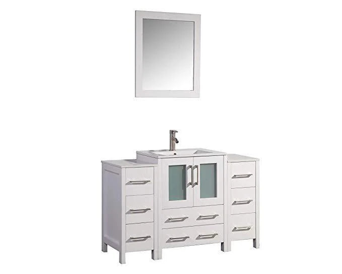 48 in. Single Sink White Vanity Cabinet with Ceramic Sink & Mirror Q87053