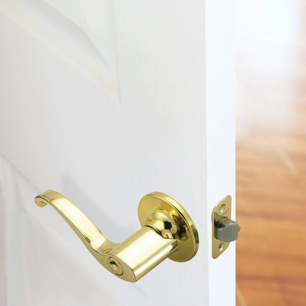 Entry Door Lever Adjustable Backset Polished Brass Q6642