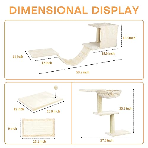 5 Pcs Dark Grey Wood Wall-Mounted Cat Climber Set P54473