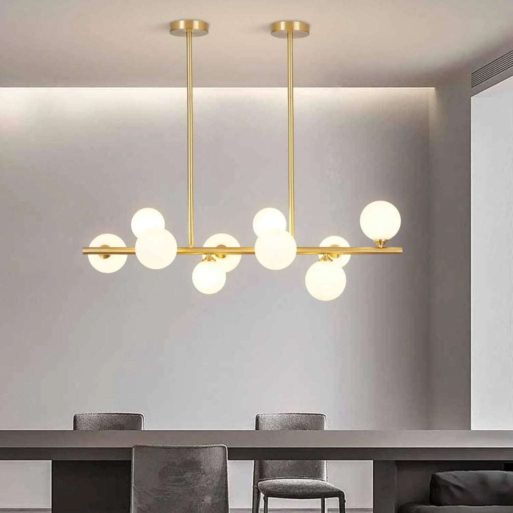 Gold Globe Sputnik Chandelier 10-Lights Frosted White Glass Ceiling Lamp A51020
