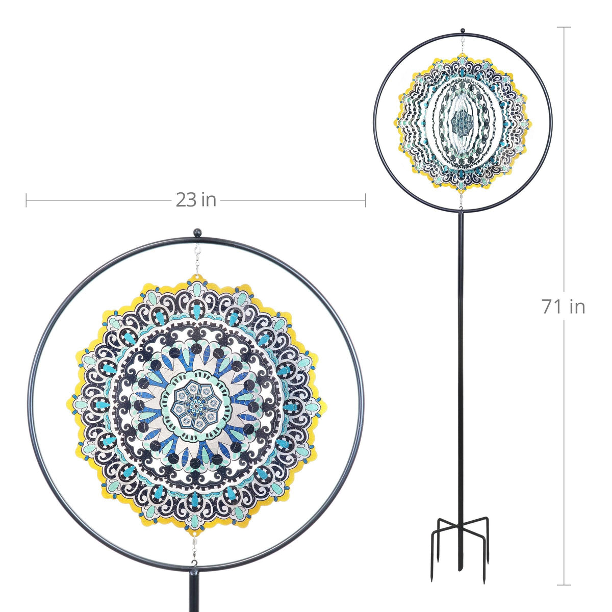 Metal Mandela Laser Spinner Garden Stake Black/Blue T488809