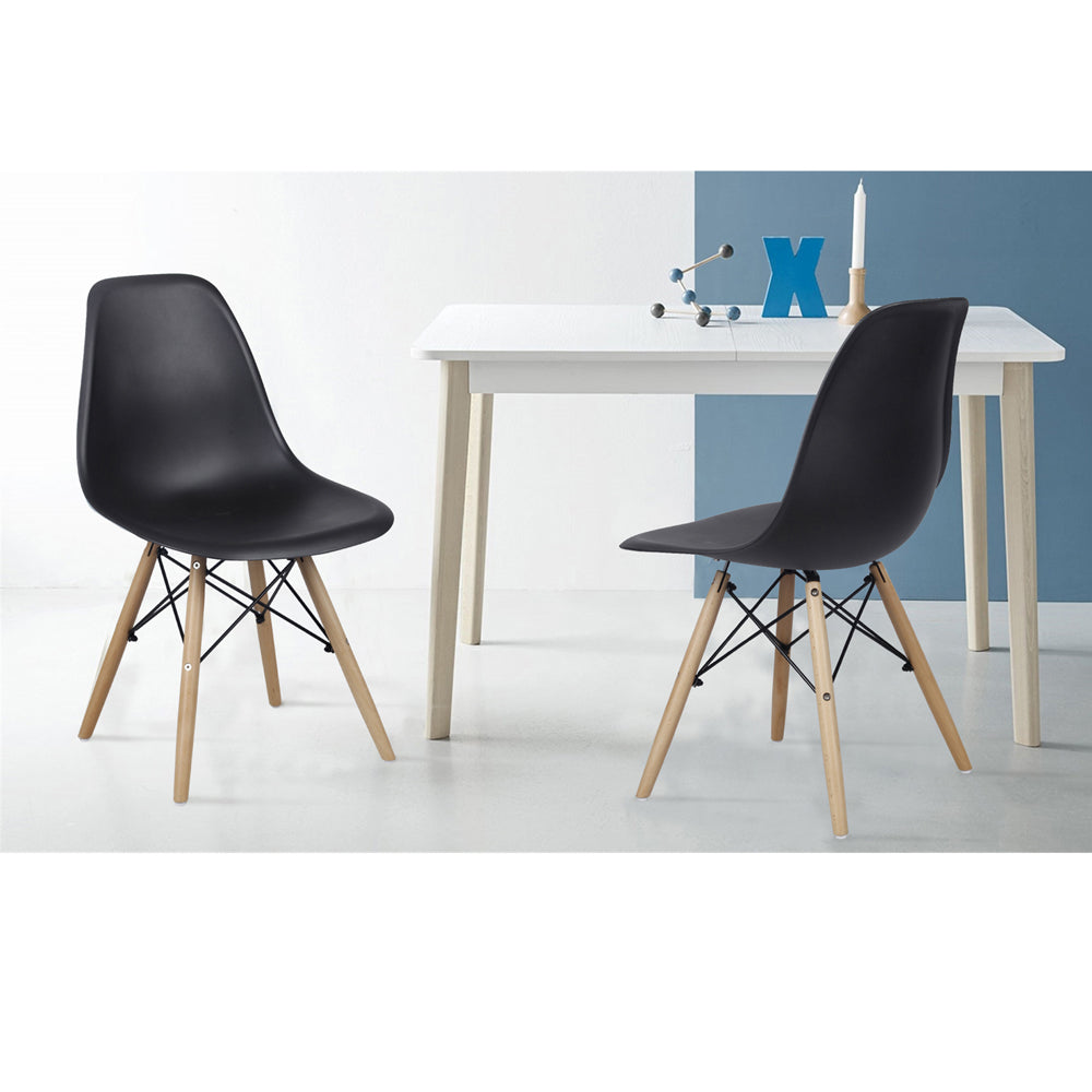 Black Plastic Dining Chairs with Wood Legs, Set of 6 X423669