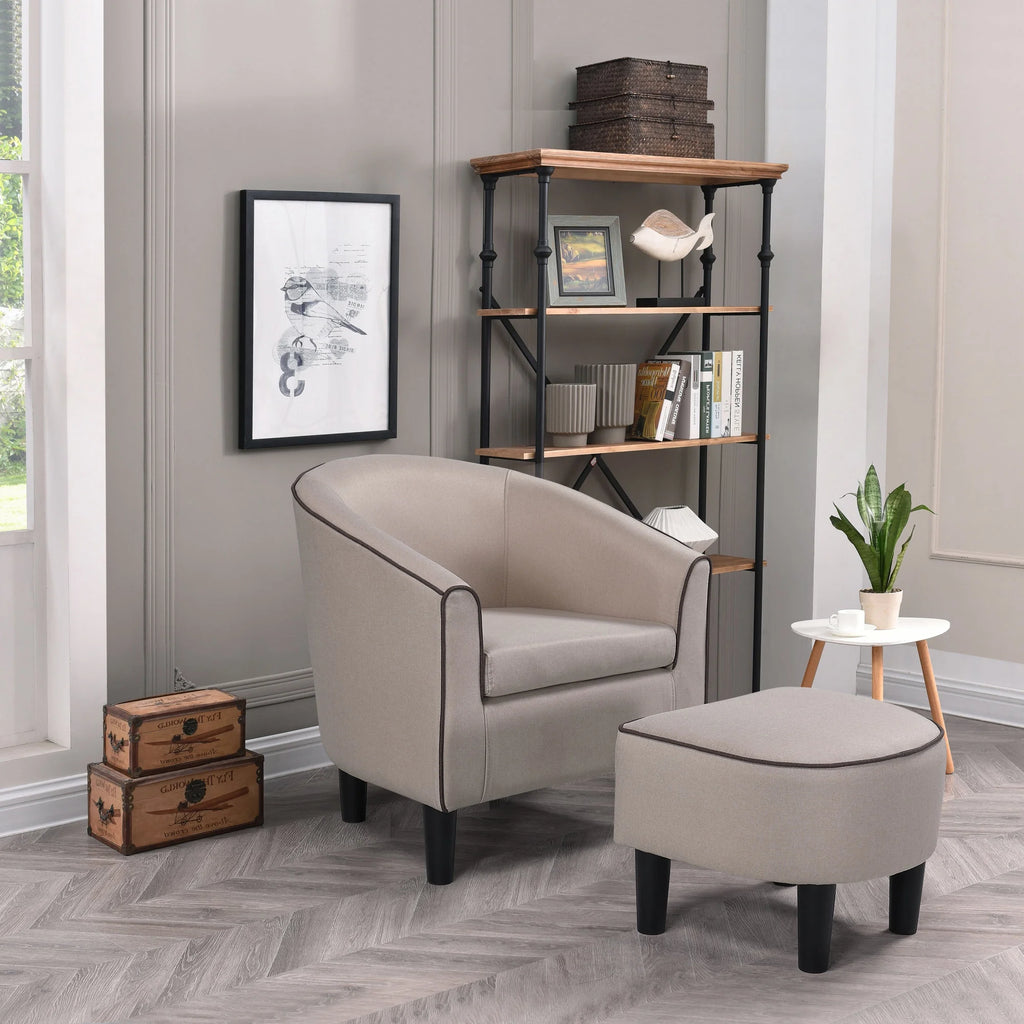 Beige Accent Chair with Ottoman M410