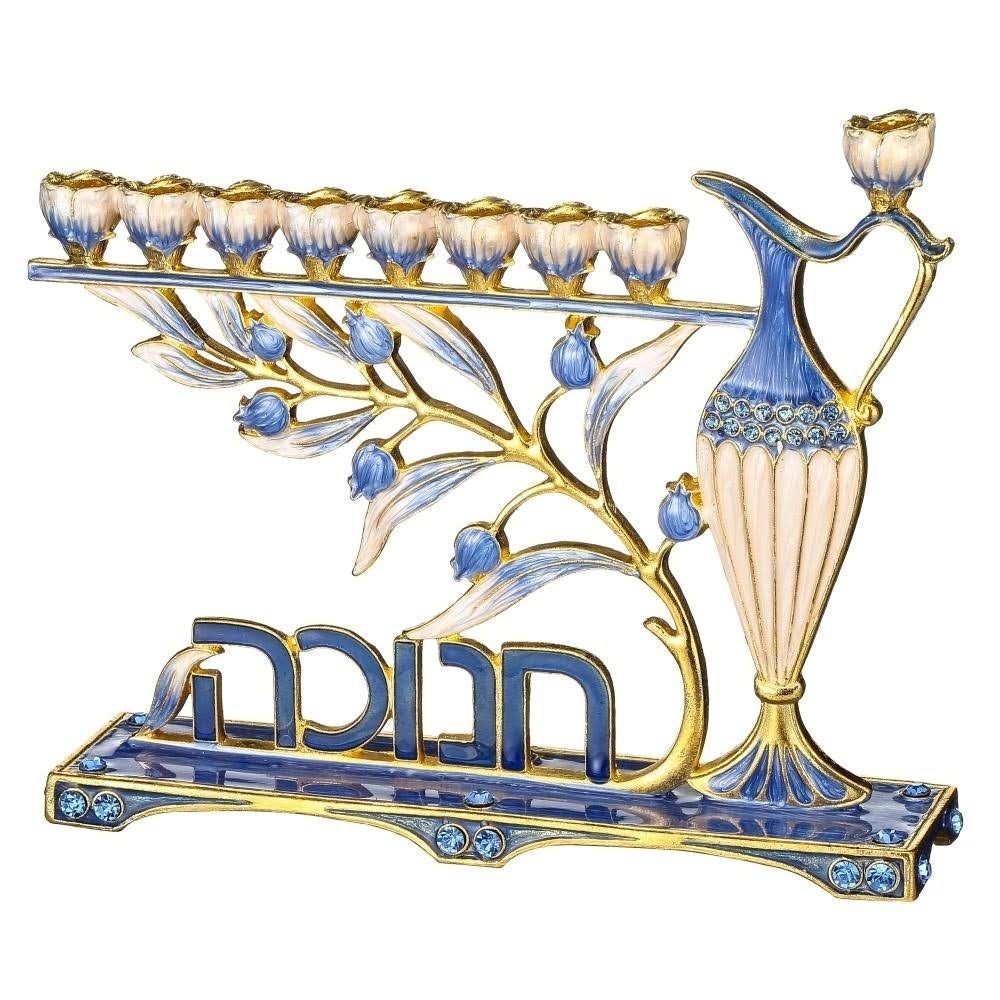 Blue Enamel Menorah Candelabra X585