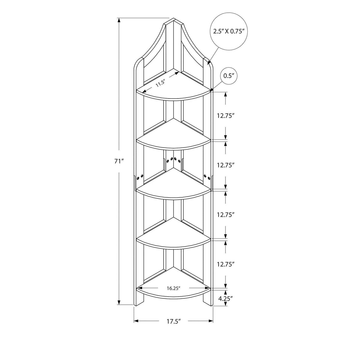 5 Tier White Wood Corner Bookshelf O29503