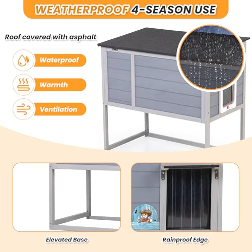 Weatherproof Insulated Outdoor Cat House with PVC Curtain W216864