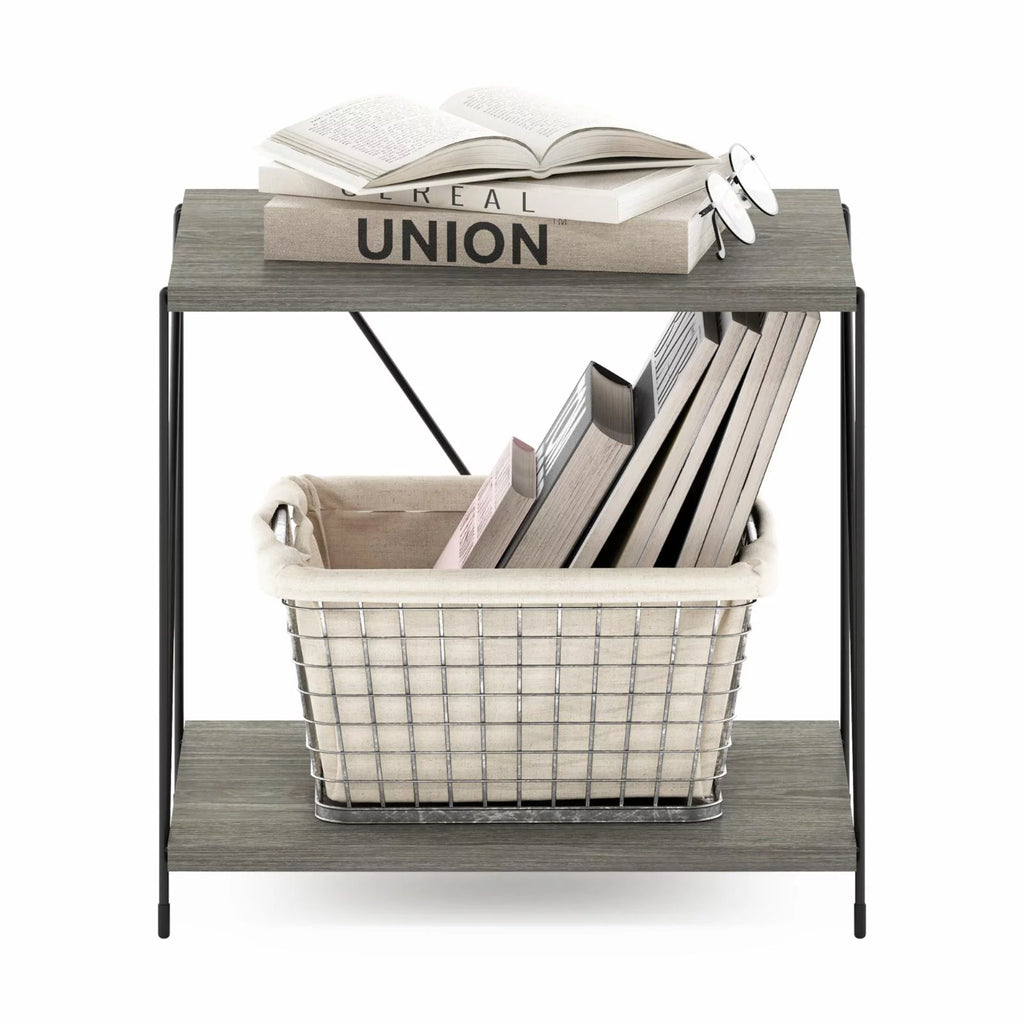 Oak Side Table with Metal Frame W6895