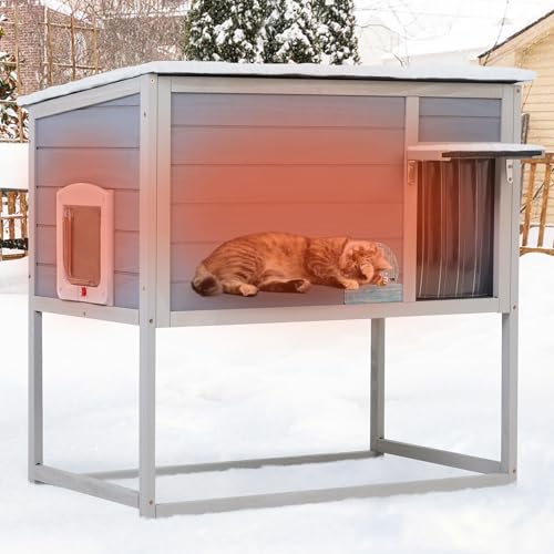 Weatherproof Insulated Outdoor Cat House with PVC Curtain W216864