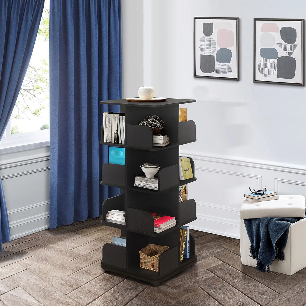 Black Wood 4 Tier Revolving Bookcase Q57422