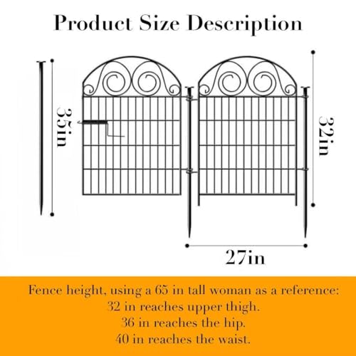 Black Metal 12 Panels 40 in Tall Garden Animal Barrier Fence With Gate W920