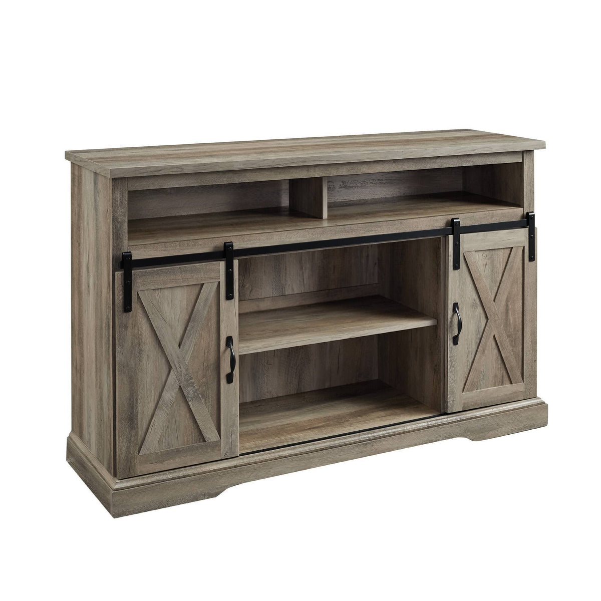 Gray Wash Sliding Barndoor TV Highboy Storage Stand Z62157